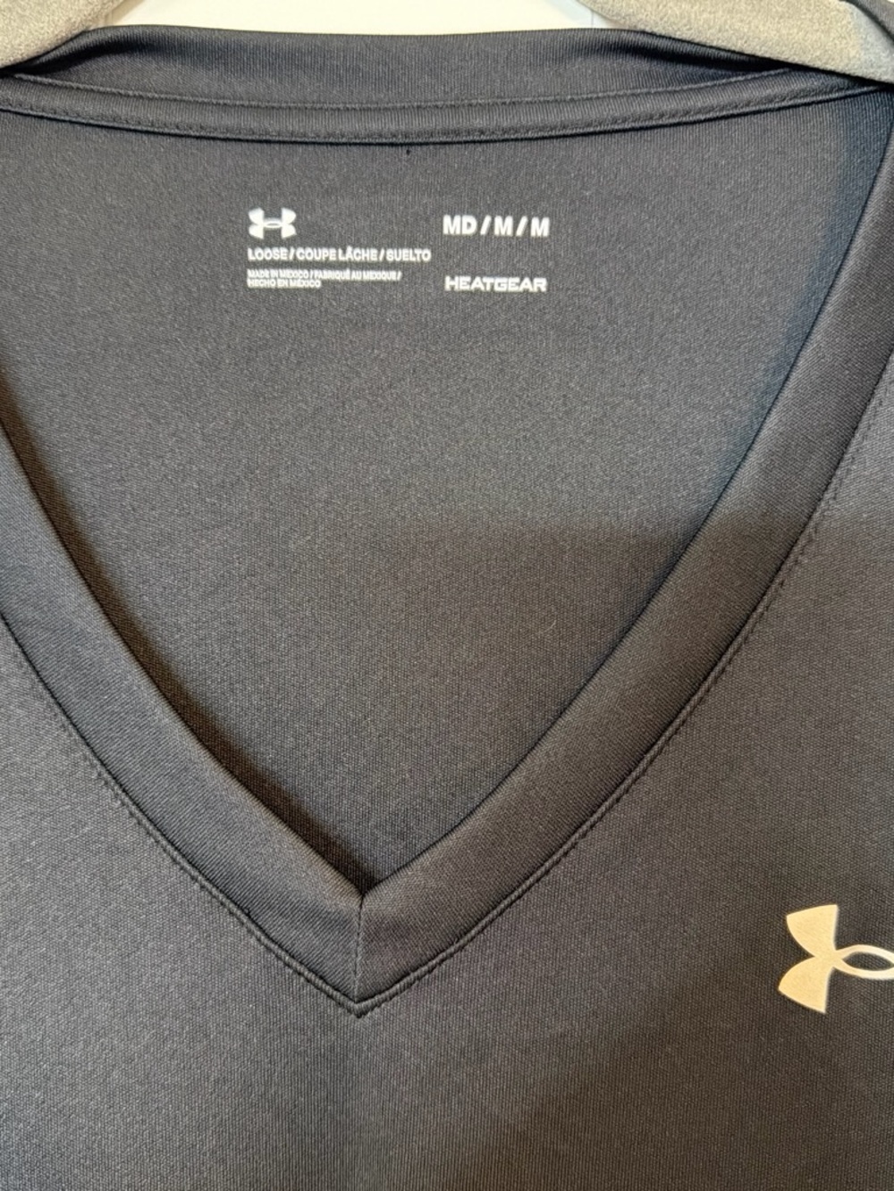 Under Armour Black V-Neck Short Sleeve Athletic Tee with Silver Logo - Picture 2 of 4